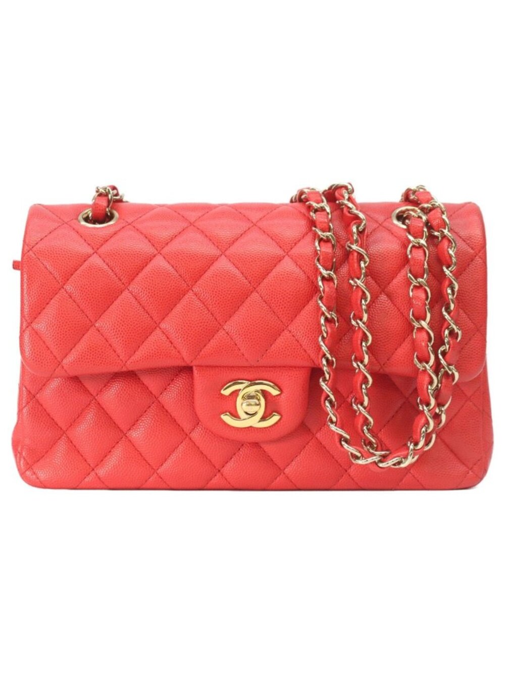 Chanel Red Caviar Gold Quilted 23 Shoulder Bag